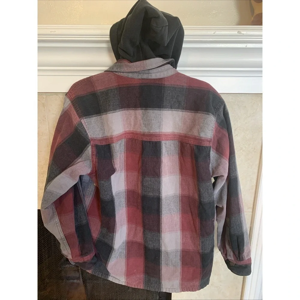 Brazos Work Force Flannel Jacket Men's LARGE Plaid Red And Black ,B Hoodie Lined